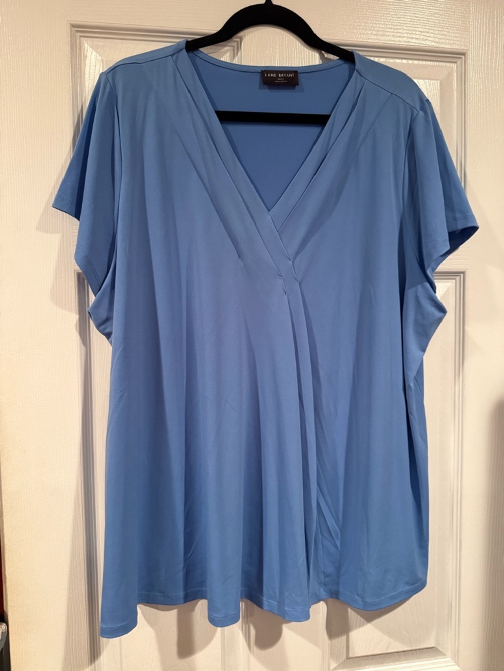 Lane Bryant Light Blue V-Neck Pleated Short Sleeve Blouse